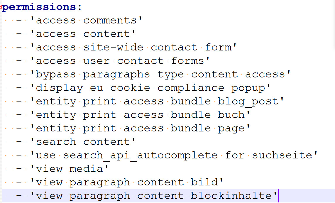 Eintrag in yml-Konfigurations-Datei von Drupal 