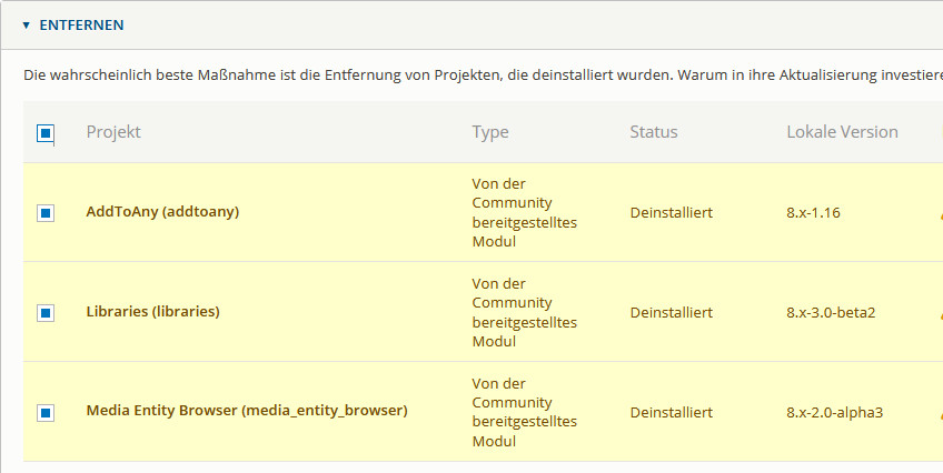 Meldungen unter Upgrade Status ankreuzen