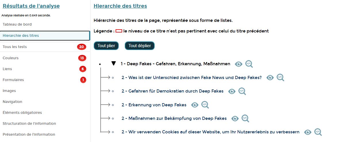 Tanaguru Chrome AddOn zum Anzeigen der Überschriften Hierarchien