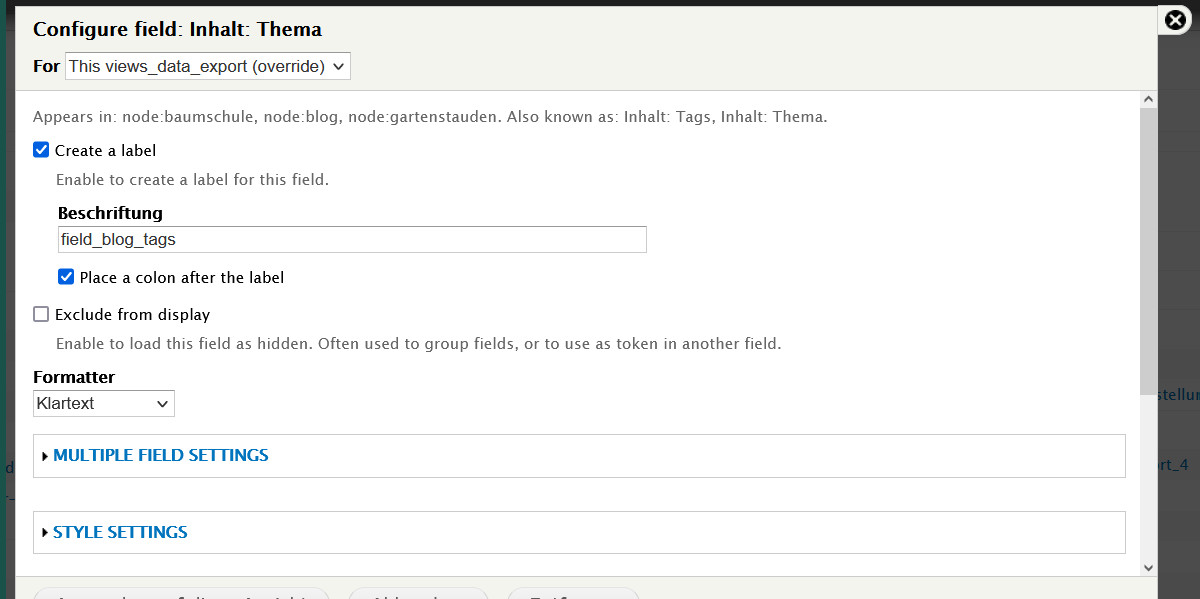 Export View im CSV-Format unter Drupal 7 mit dem Modul Views Data Export