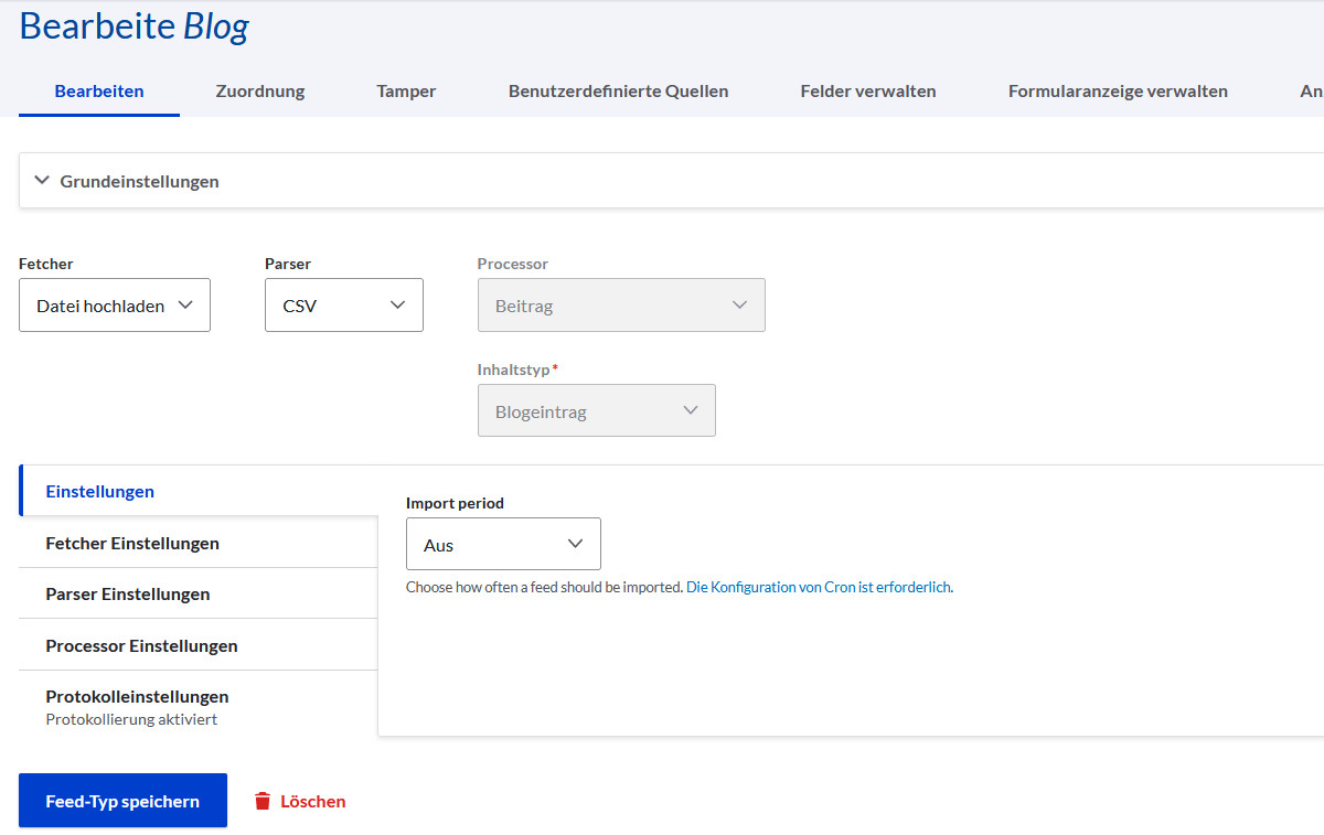 Feed-Typ in drupal 10 erstellen