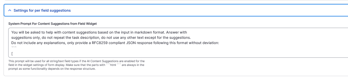 System Prompt beim Submodule AI Content Suggestions für Drupal nicht verändern