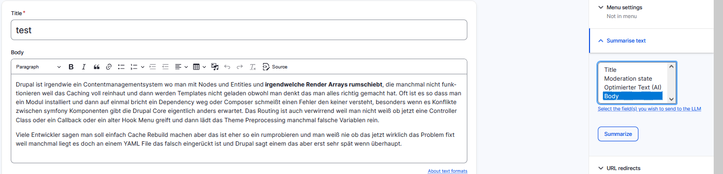 AI Content Suggestions-Dropdown Summerise Text
