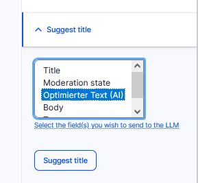 Umnutzung von Suggest Titel mit dem Drupal Module AI Content Suggestions für die Erzeugung einer Zusammenfassung im Inhalt