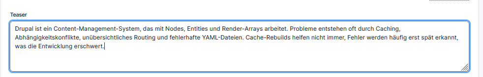 mit Suggest Titel des Drupal AI Content Suggestions Modul  erzeugte Zusammenfassung