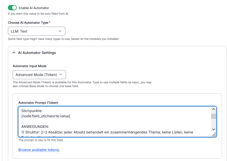 AI Automator Einstellungen