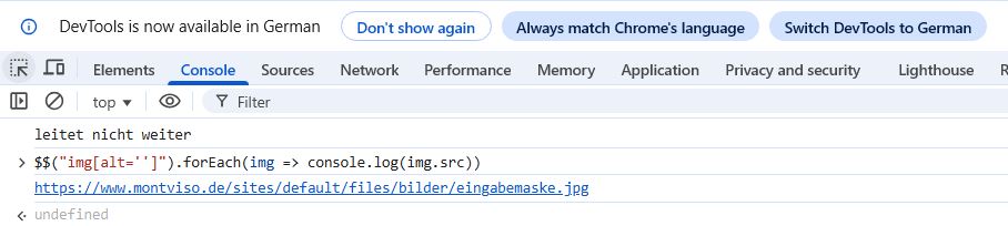 Mit diesem Konsolenbefehl kann man leere ALT-Texte bei Bildern feststellen