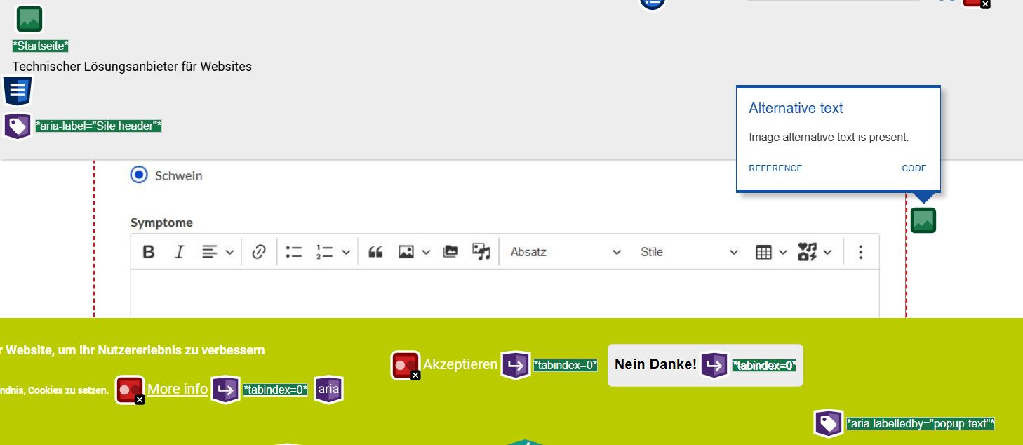 WAVE zeige an, welche Bilder keinen ALT-Text haben