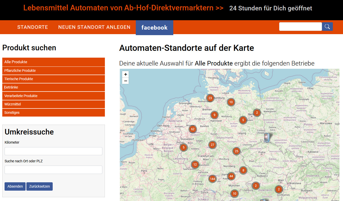 Abhof-Automaten - Lebensmittel-Automaten auf einer Karte darstellen